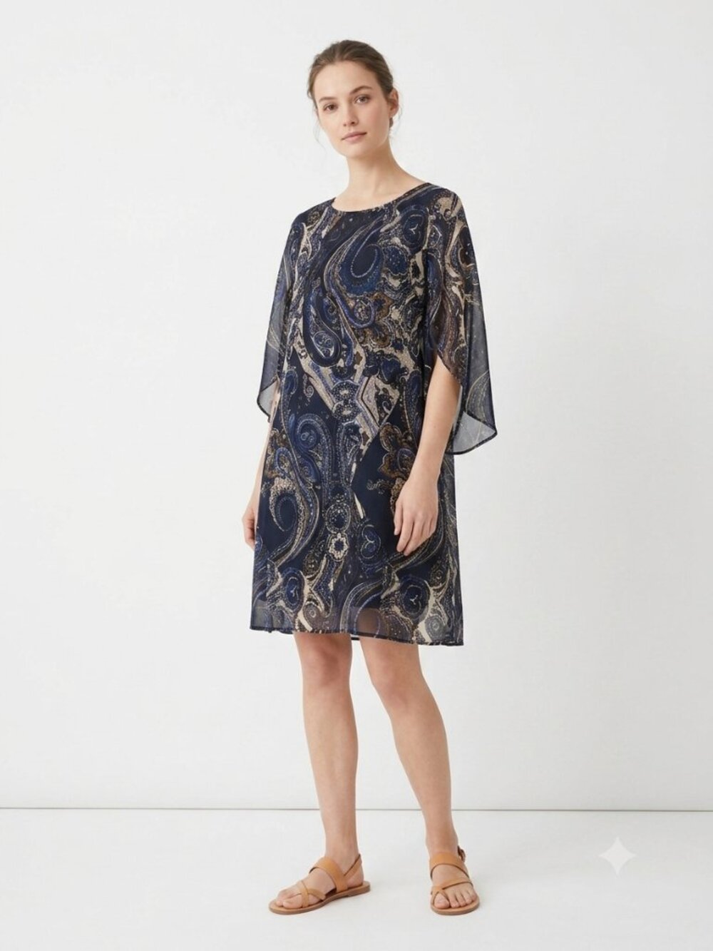 Bella Moda Dress Navy Blue Paisley Shift Breezy XL NWT